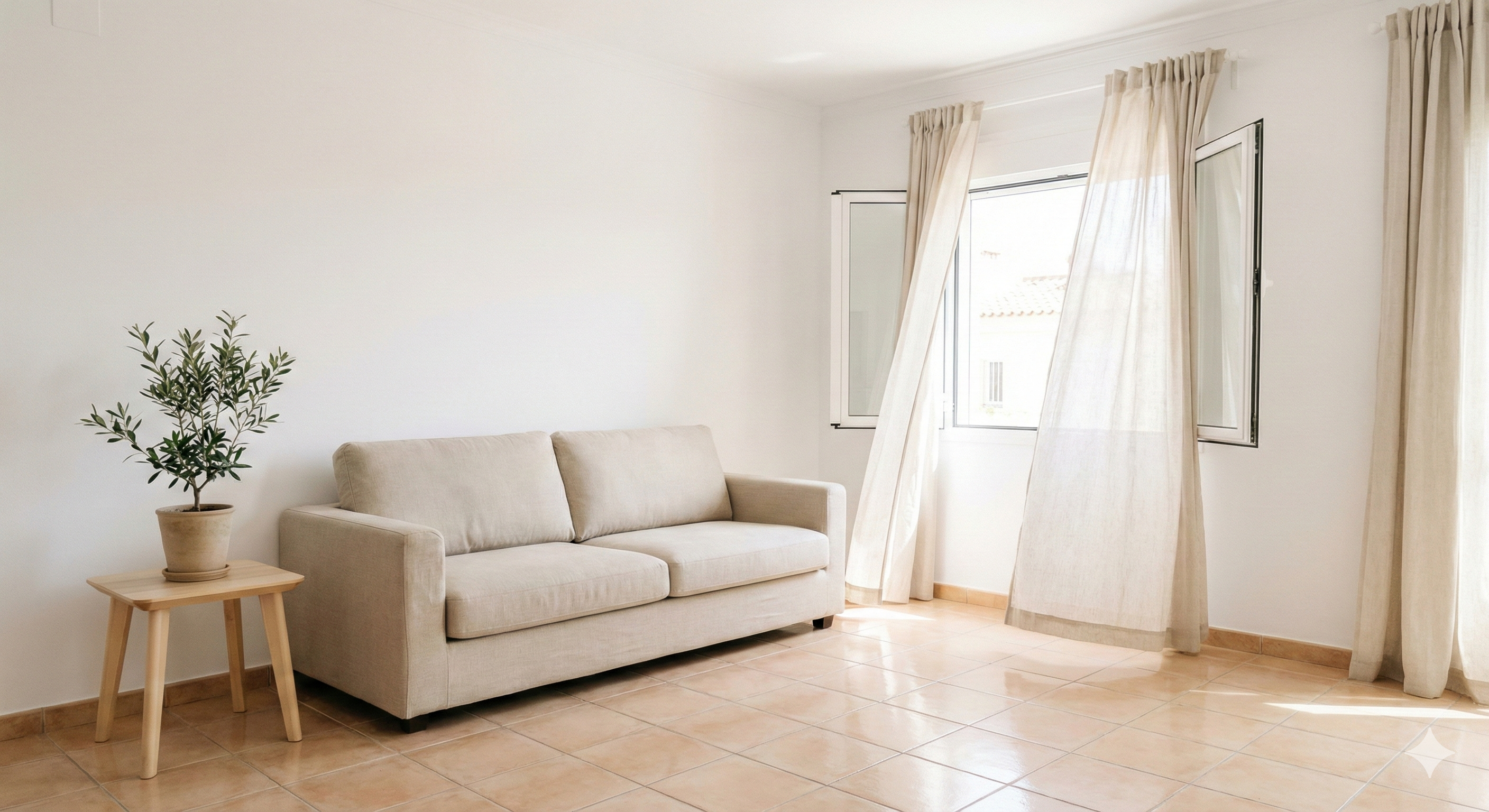 Salón limpio y luminoso preparado para alquilar